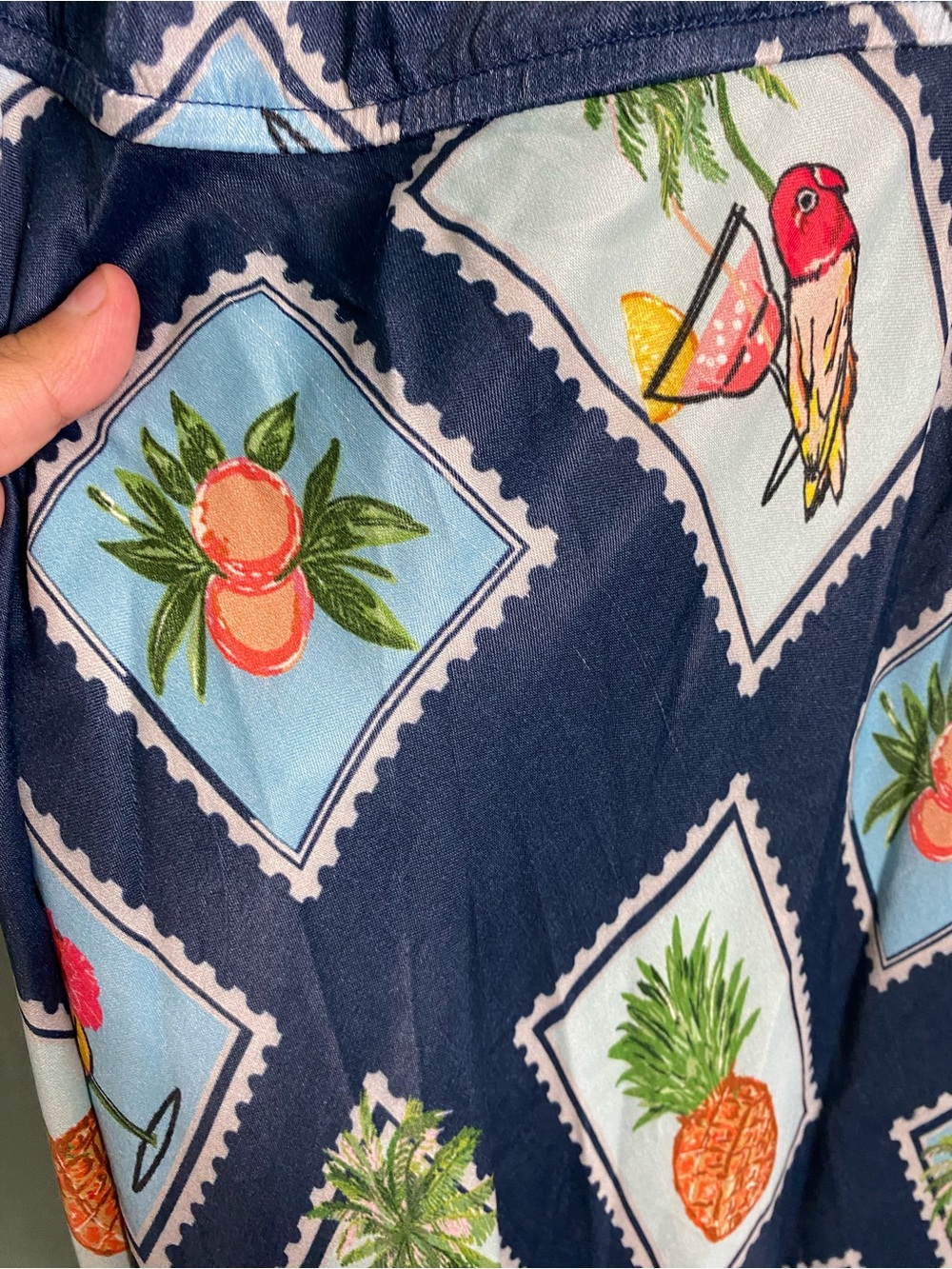 Anthropologie Conditions Apply Chloe Maxi Slip Dress Blue Stamp Bird 2X Tropical - Picture 9 of 9